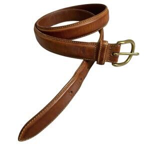 Polo Ralph Lauren Brown Leather Belt 38 Mens Italian Saddle Brass Buckle Pony